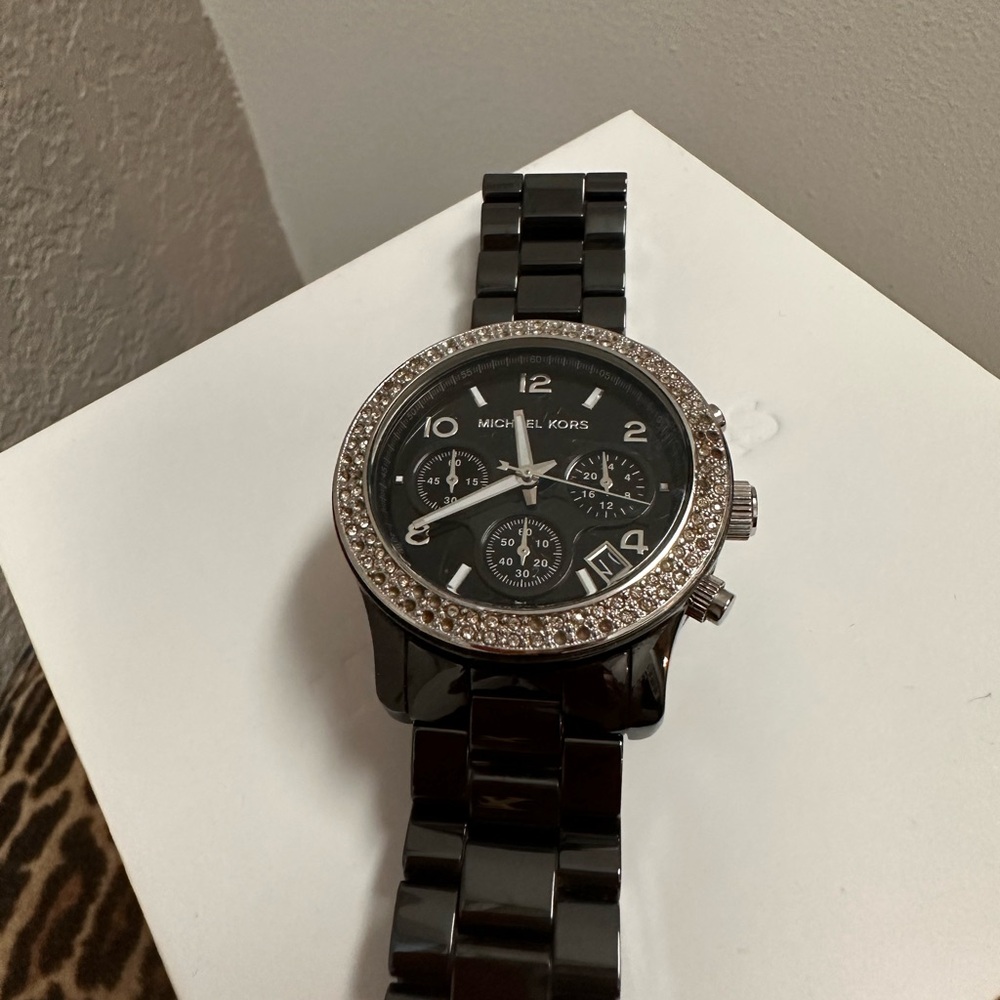 Michael Kors Black and Silver Crystal Watch